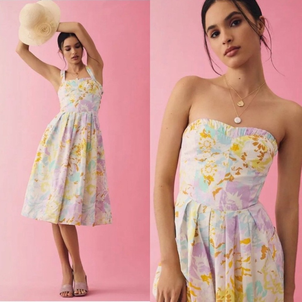 Anthropologie • NWT Maeve Sleeveless Sweetheart Corset A-Line Pastel Dress Sz XS